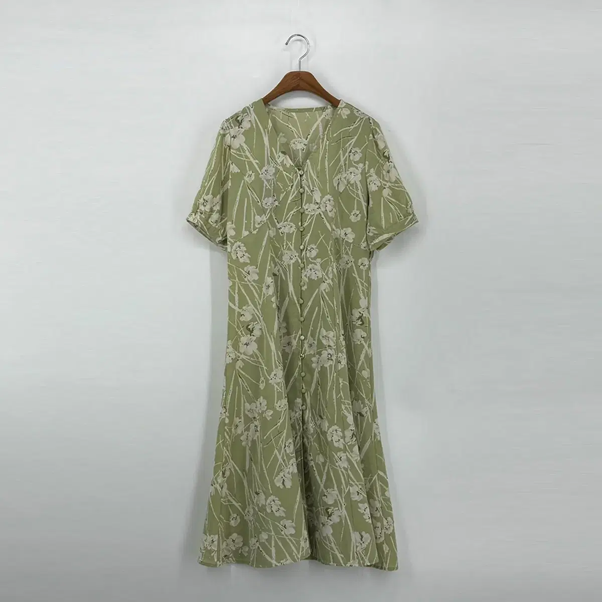 ONEPIECE, Flower, Short Sleeve, Long (F size / GREEN)