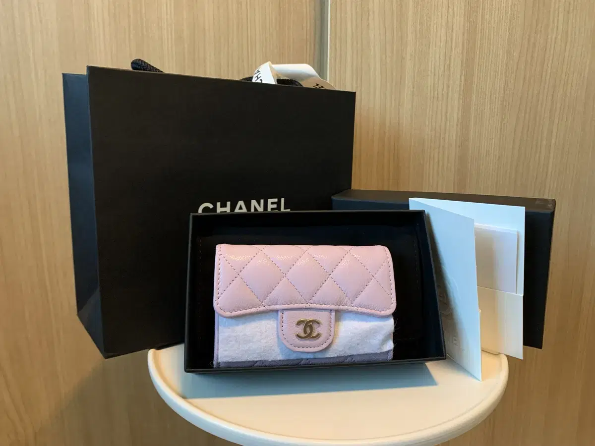 Chanel Classic Kard Wallet Ticking Light Pink New for sale