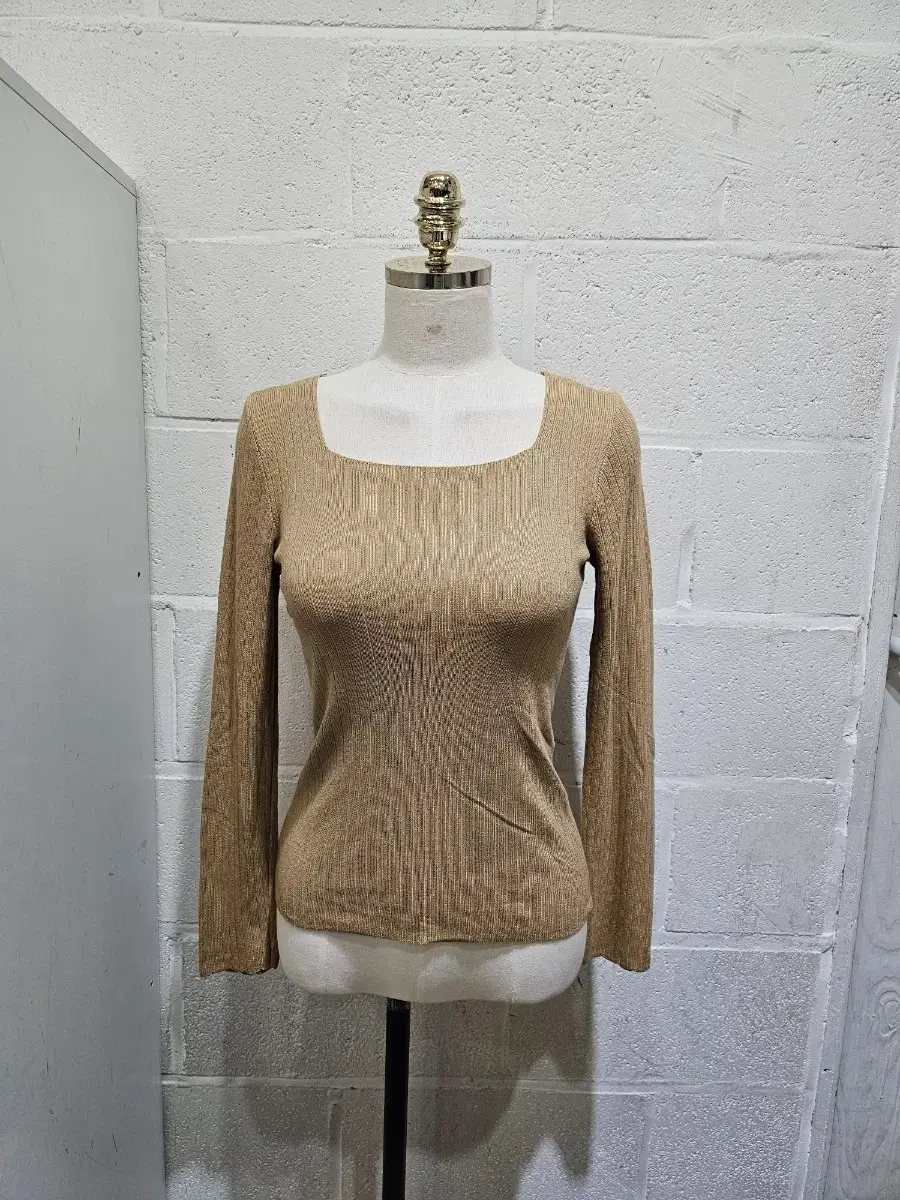 Loose knit square neck long sleeve - beige