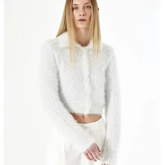 다이애그널 Fuzzy mixed knit cardigan