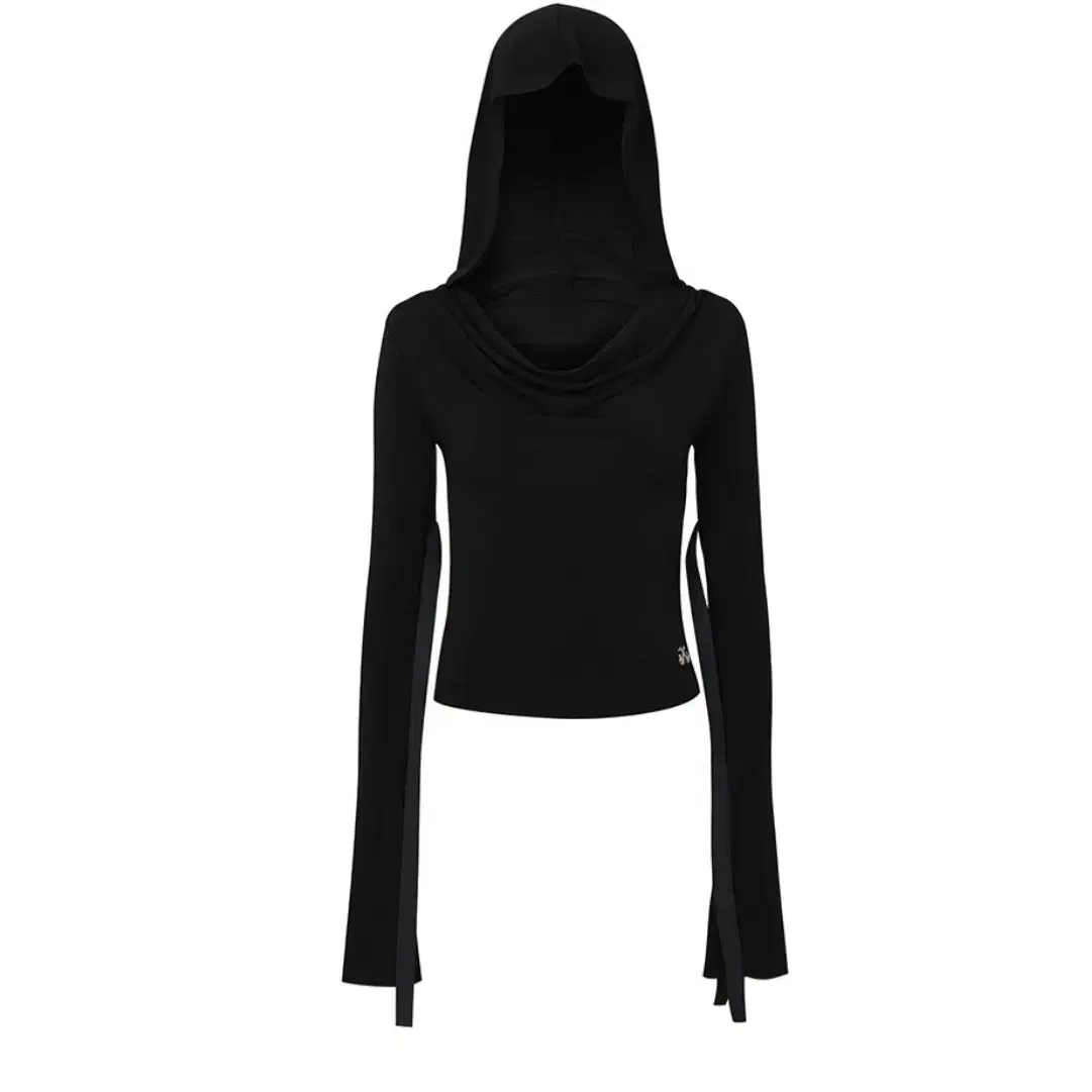 Leey HOODIE RIBBON DRAPE TOP BLACK