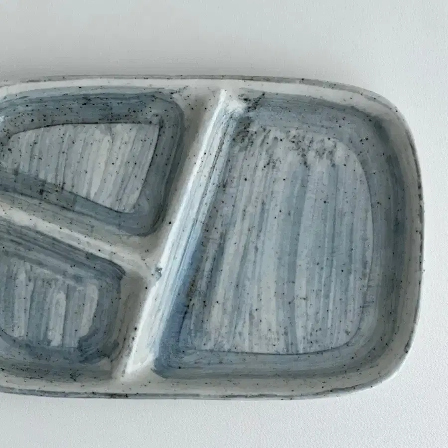 Blue Brush Square plate / 3칸나눔접시 찬기 칸칸접시