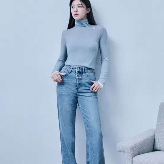 마리떼 W SLIM BOOT-CUT DENIM PANTS light bl