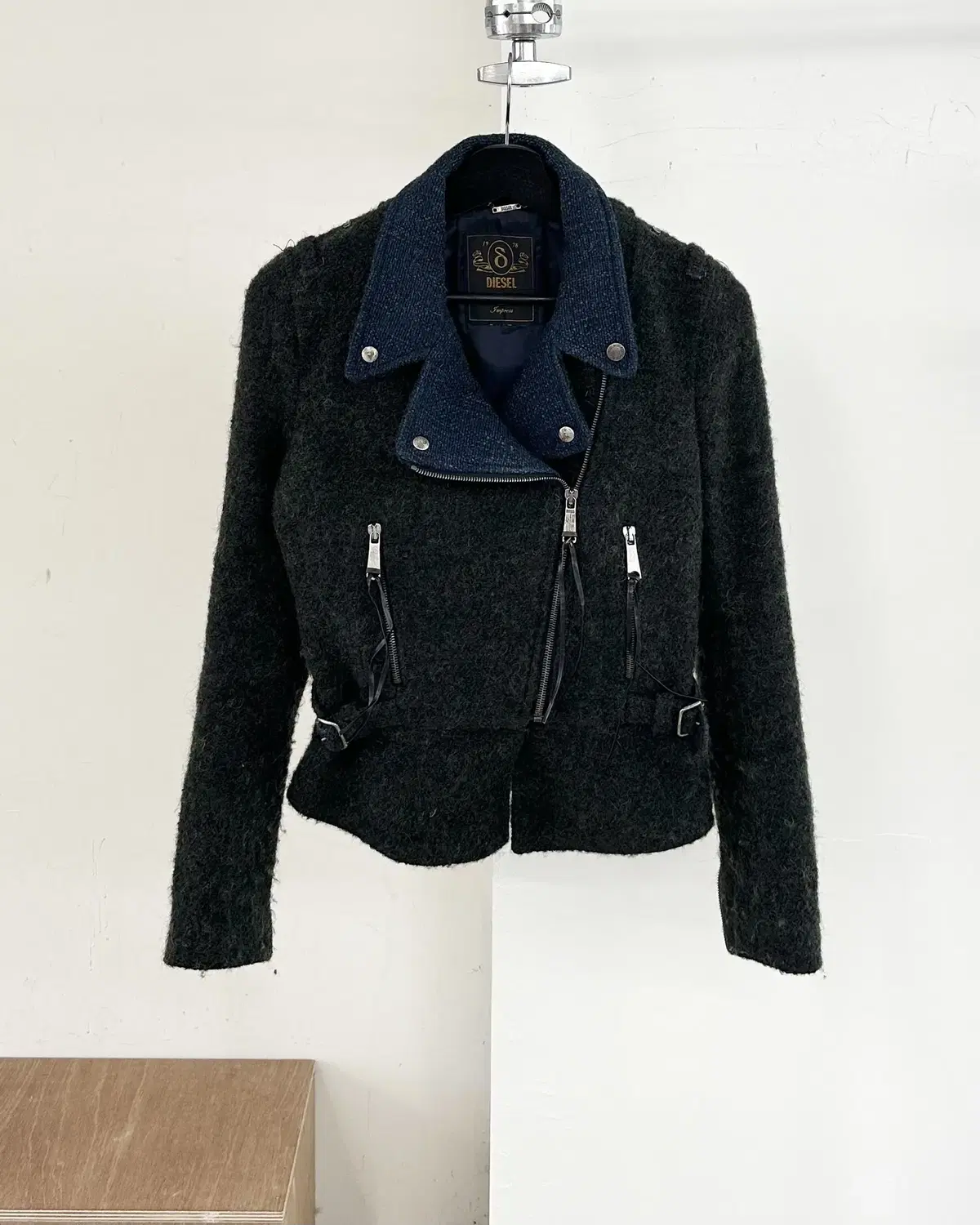 Diesel Green Alpaca Cowl Cotton Rider Jacket