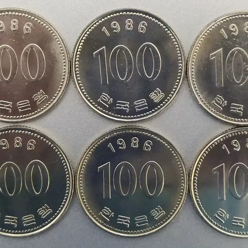 1986년 100원 미사용주화 5개