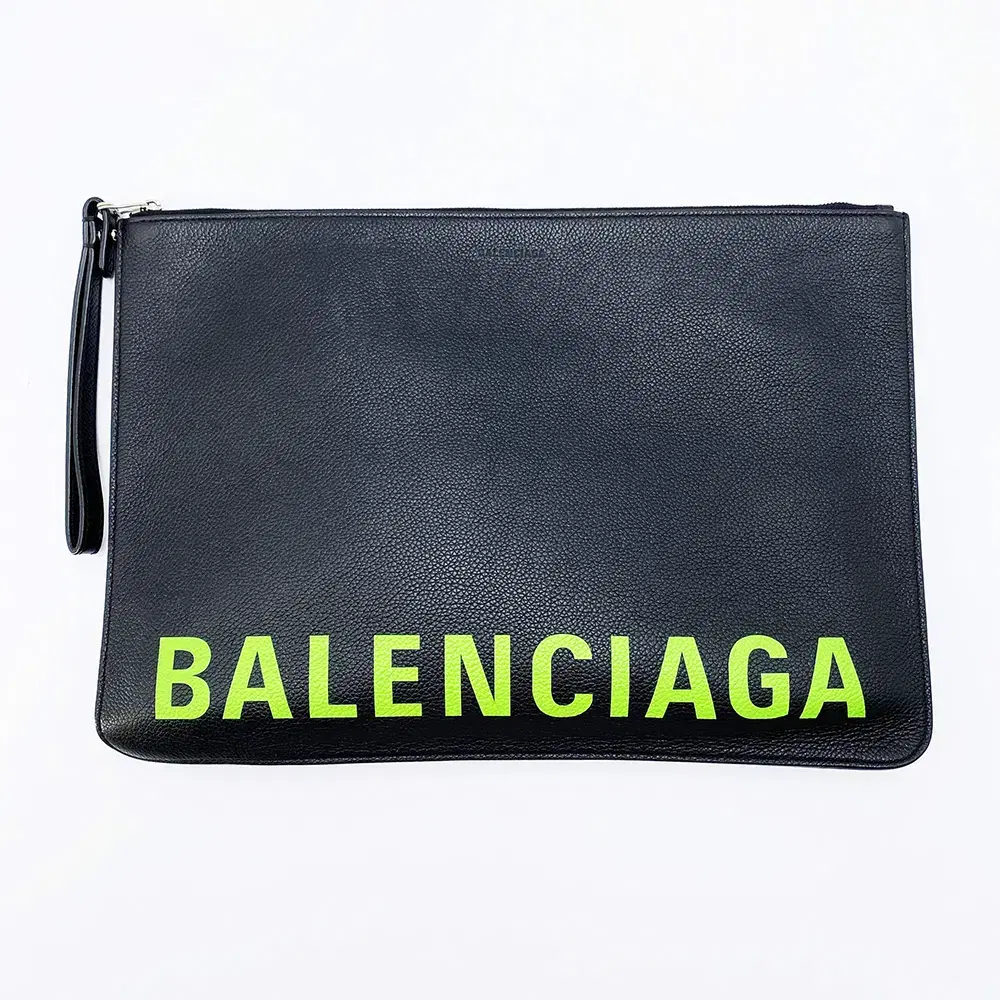 Balenciaga Green Logo Large Clutch Black