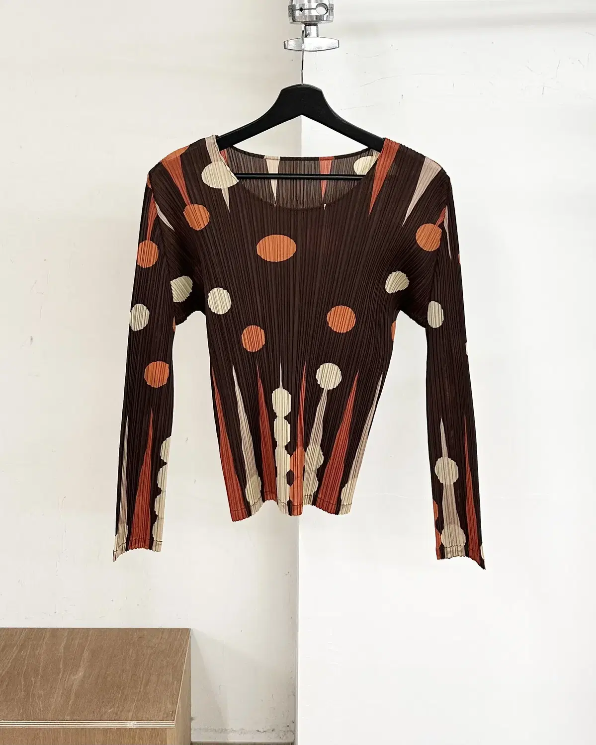 Pleats Please Brown Dot Pattern Long Sleeve