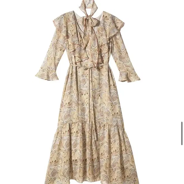 오앨 NECK SCARF FRILL DRESS_PAISLEY