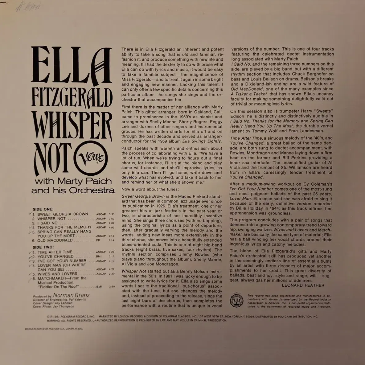 수입반/Jazz/Ella Fitzgerald LP