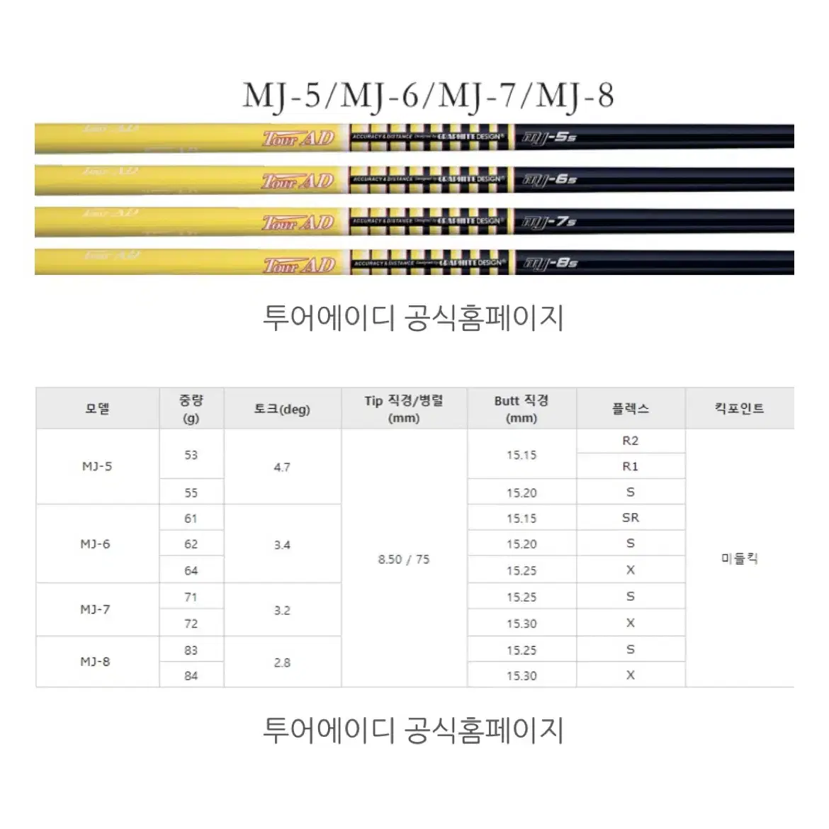 투어AD MJ6X 샤프트 타이틀리스트슬리브