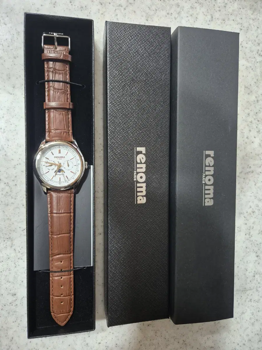(NEW) RENOMA Moonfei Leather Watch Men's Brown RE2004M