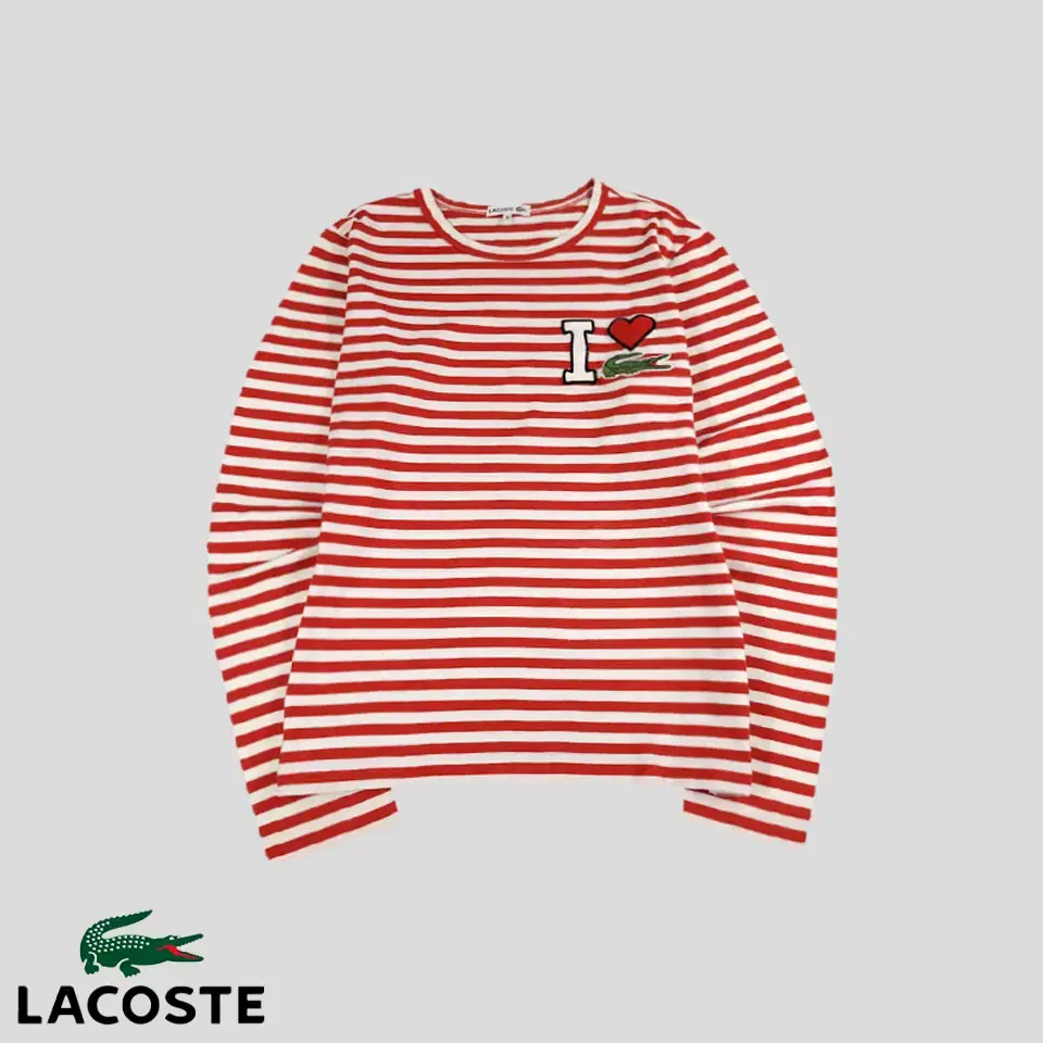 Lacoste Red White Striped Logo Patch Cotton100 Long Sleeve T-Shirt Long Sleeve