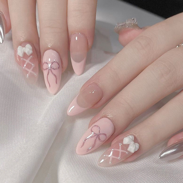 [nail]리본네일팁 아몬드팁 네일 네일아트 리본