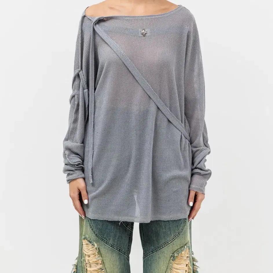 AESYNCTX Trimmed Knit Top Light Grey XL