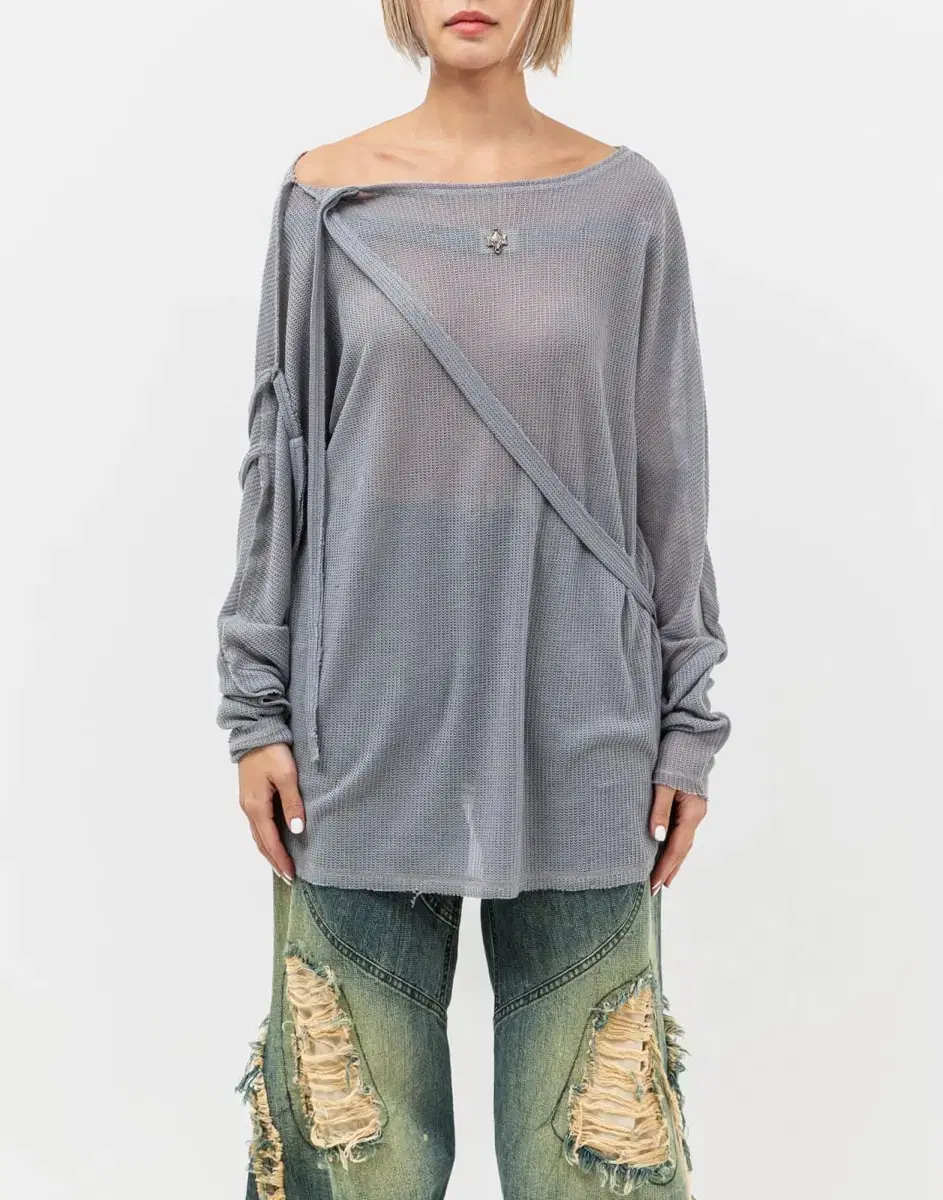 AESYNCTX Trimmed Knit Top Light Grey XL