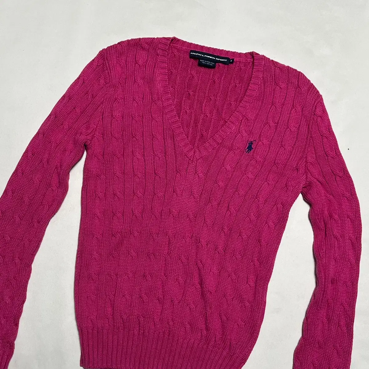 M Polo Ralph Lauren Sport Women's Pink Cable V-Neck Knit