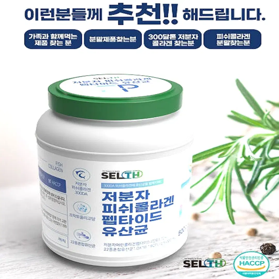 셀스 저분자피쉬 콜라겐 300Da 프락토올리고당 유산균 가루 500g1병