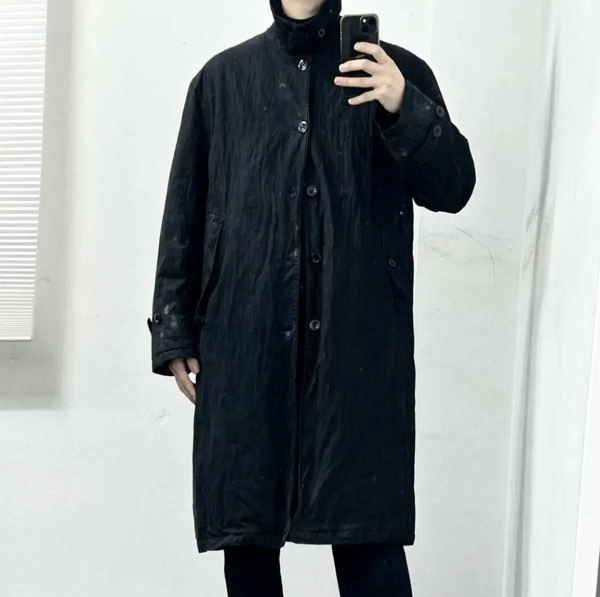 CP Company High-Neck Nylon Waxed Long Coat