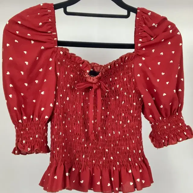 Heart Red Square Neck Smoke Blouse