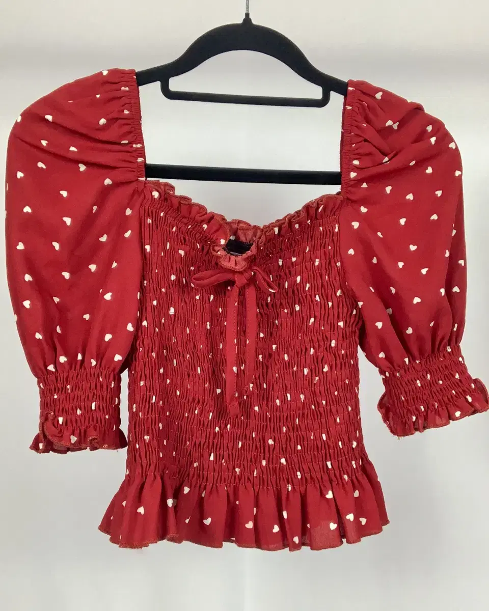 Heart Red Square Neck Smoke Blouse