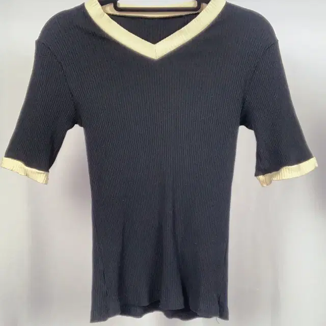 Black and Beige Slim Fit Ribbed Top