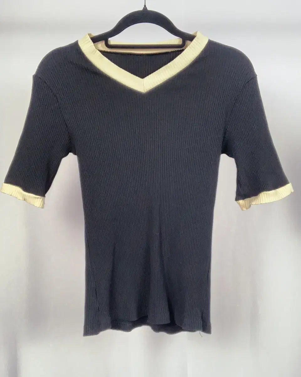 Black and Beige Slim Fit Ribbed Top