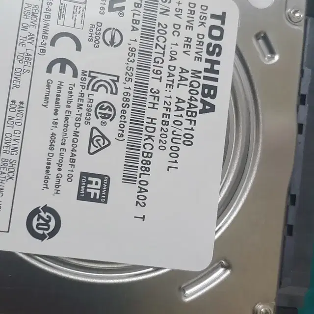 도시바 A급 노트북용 1TB HDD (mq04abf100)