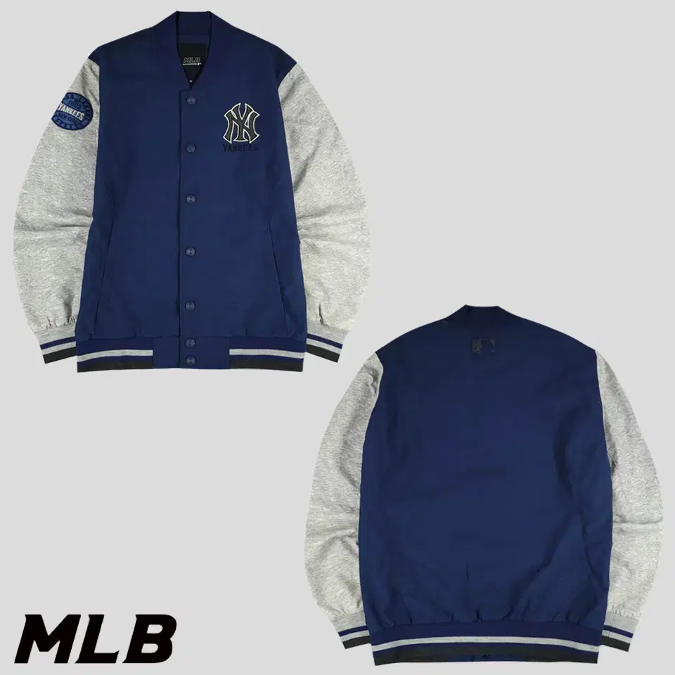 MLB M LB Navy Gray New York Yankees Team Patch Poly Varsity Jacket Stadium Store