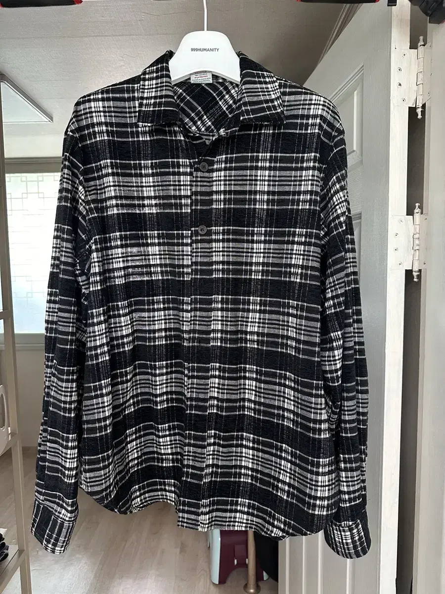 (L) stuoffice check shirt black