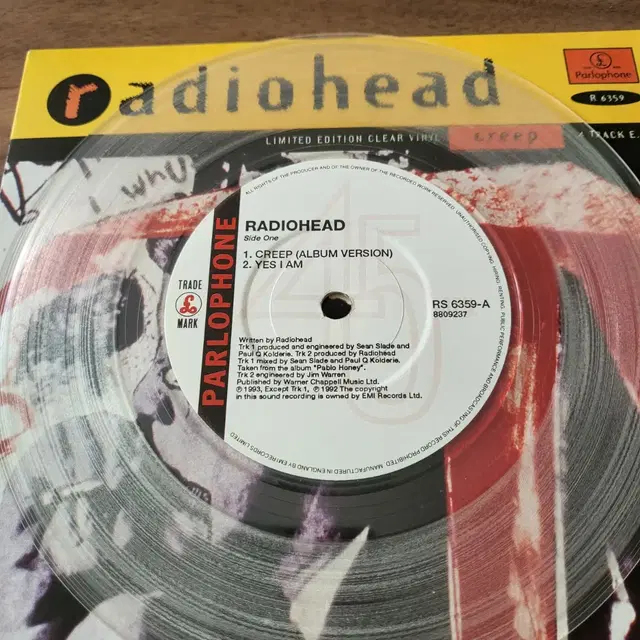 라디오헤드 radiohead Creep 7인치 클리어 Lp