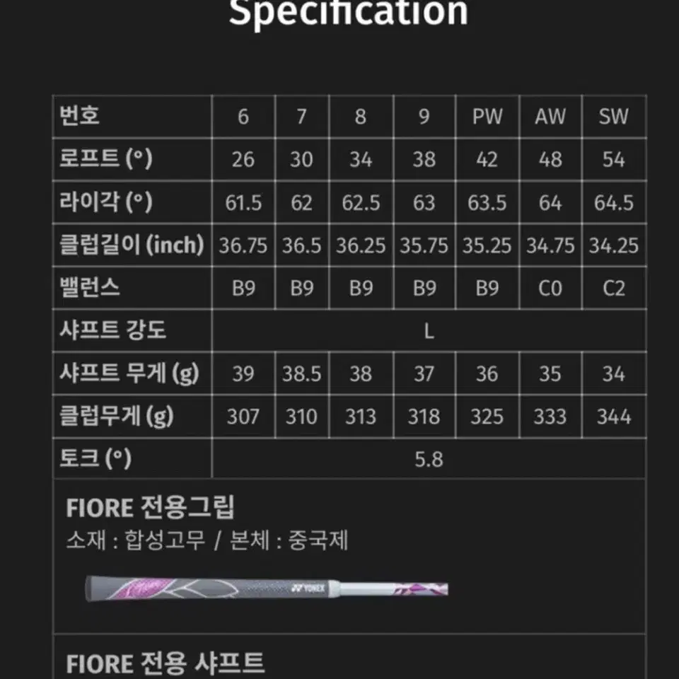 요넥스 뉴피오레 여성용7번 L 단품아이언