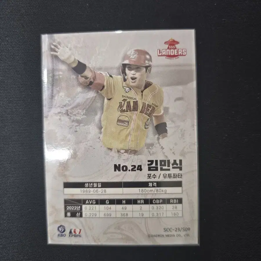 KBO  SSG 랜더스 김민식 컬러플 소장용 카드 포카