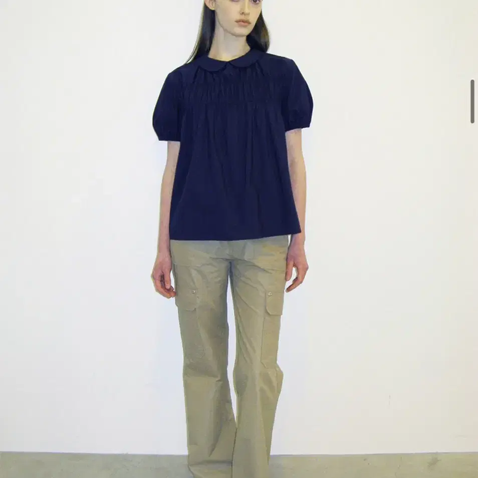 버뮬라 M GATHER COLLAR BLOUSE navy