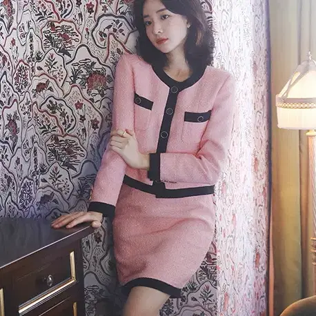 밀크코코아 스커트 contrast tweed skirt.pink