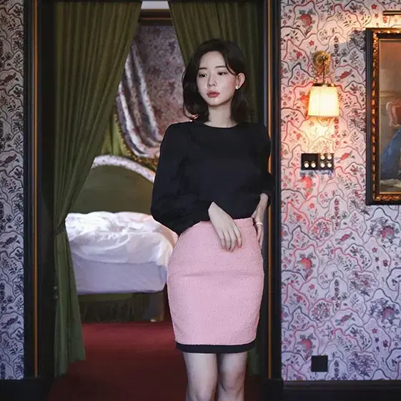 밀크코코아 스커트 contrast tweed skirt.pink