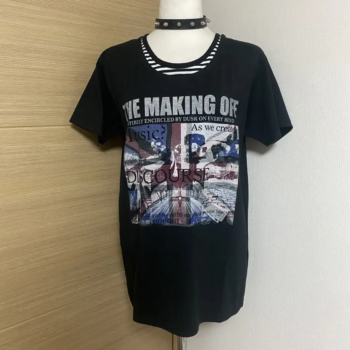 Japanese Vintage Punk Rock Chic Y2K Black Layered Short Sleeve T-Shirt