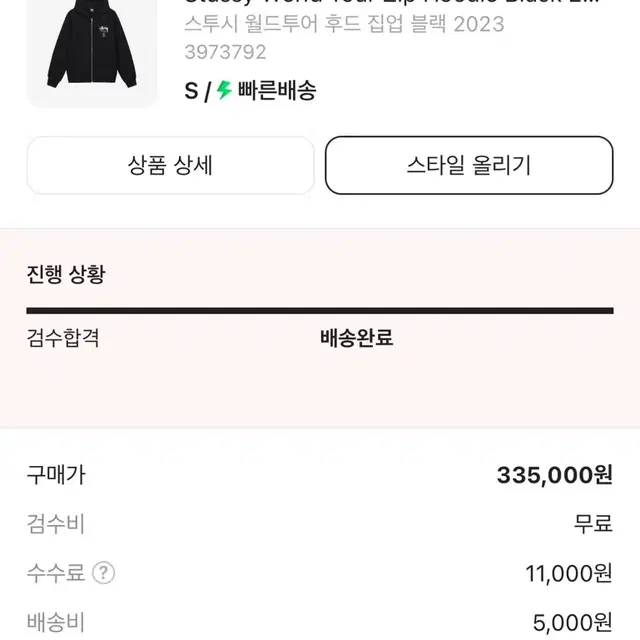 스투시 월드투어 후드집업 2023 S