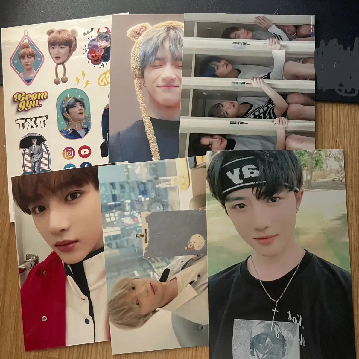 txt choi beomgyu postcards, photo prints shinka pre-order benefit stickers