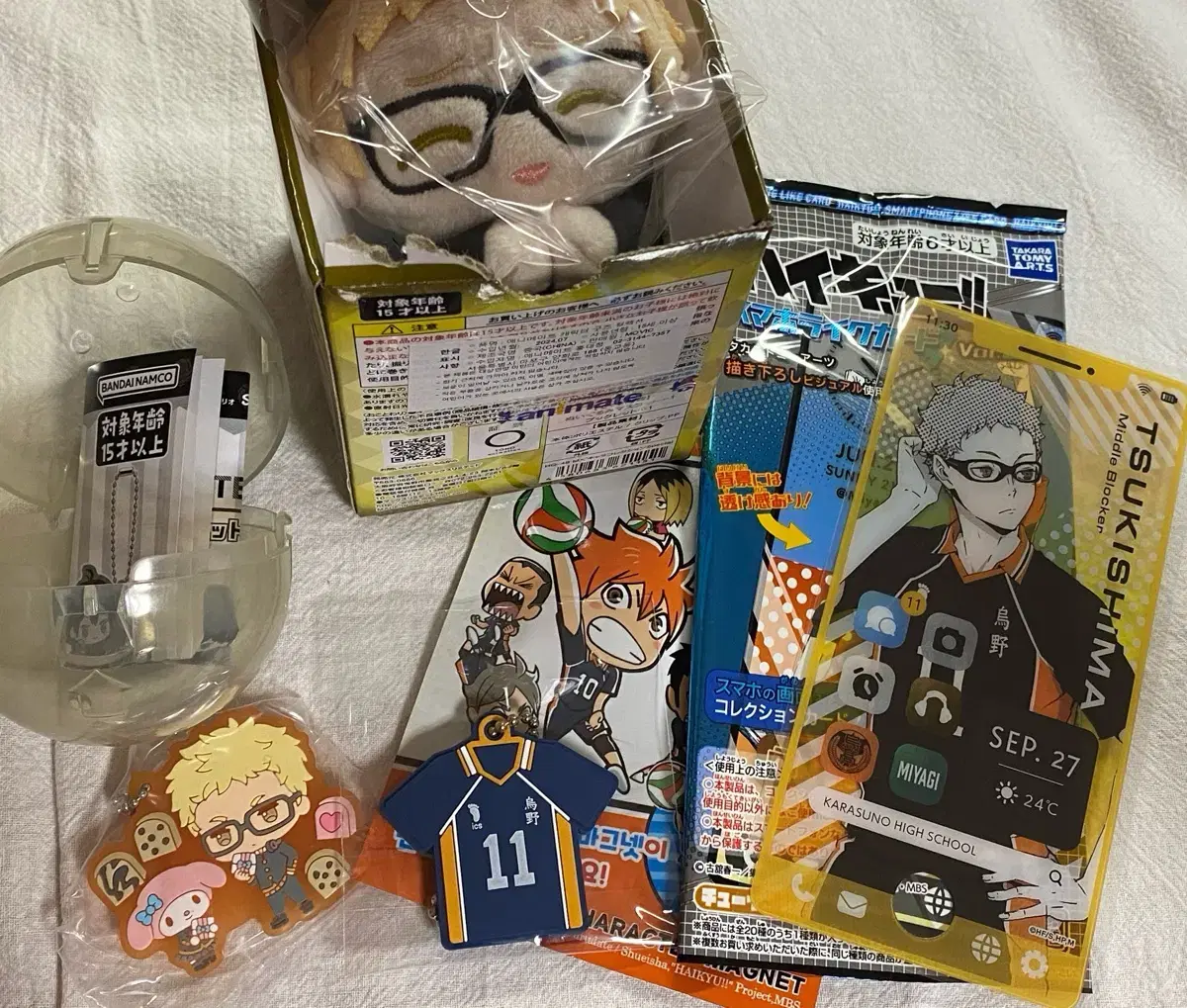 Unsealed) Haikyuu Tsukishima Mini Mochimas Hug Kyara San Rio keyring Bulk