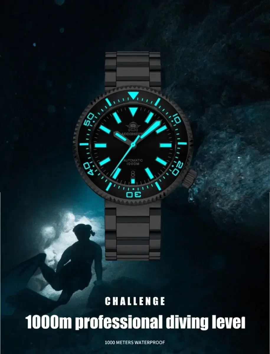 Men's luxury watch 1000 meters waterproof diver watch, luminous sapphire glass,