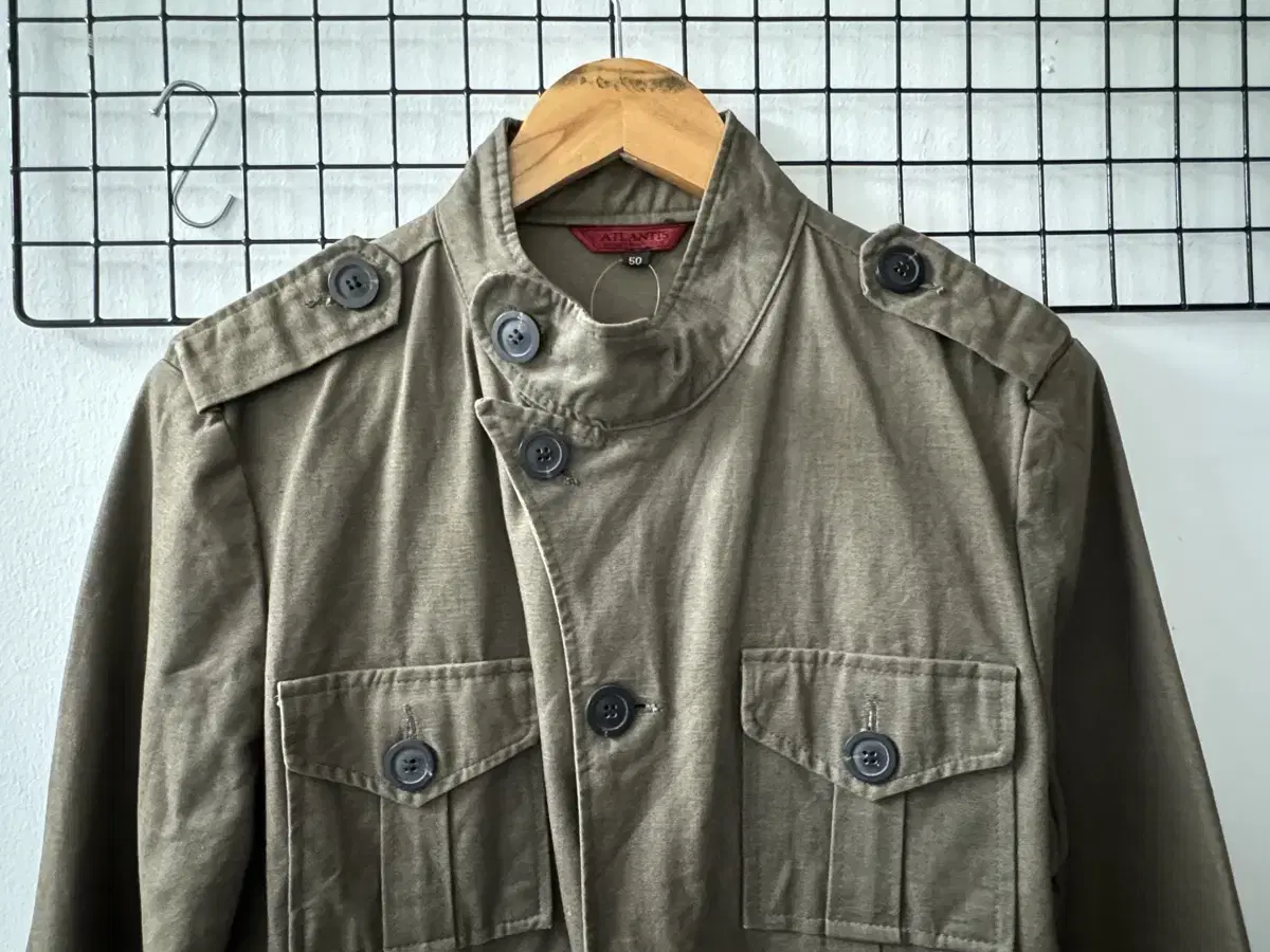 Khaki washed cotton jacket for the transitional season