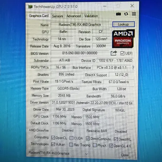 PC부품 그래픽 카드 (RX 460 2G)