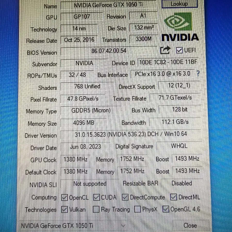 PC부품 그래픽 카드 GTX 1050 TI 4G