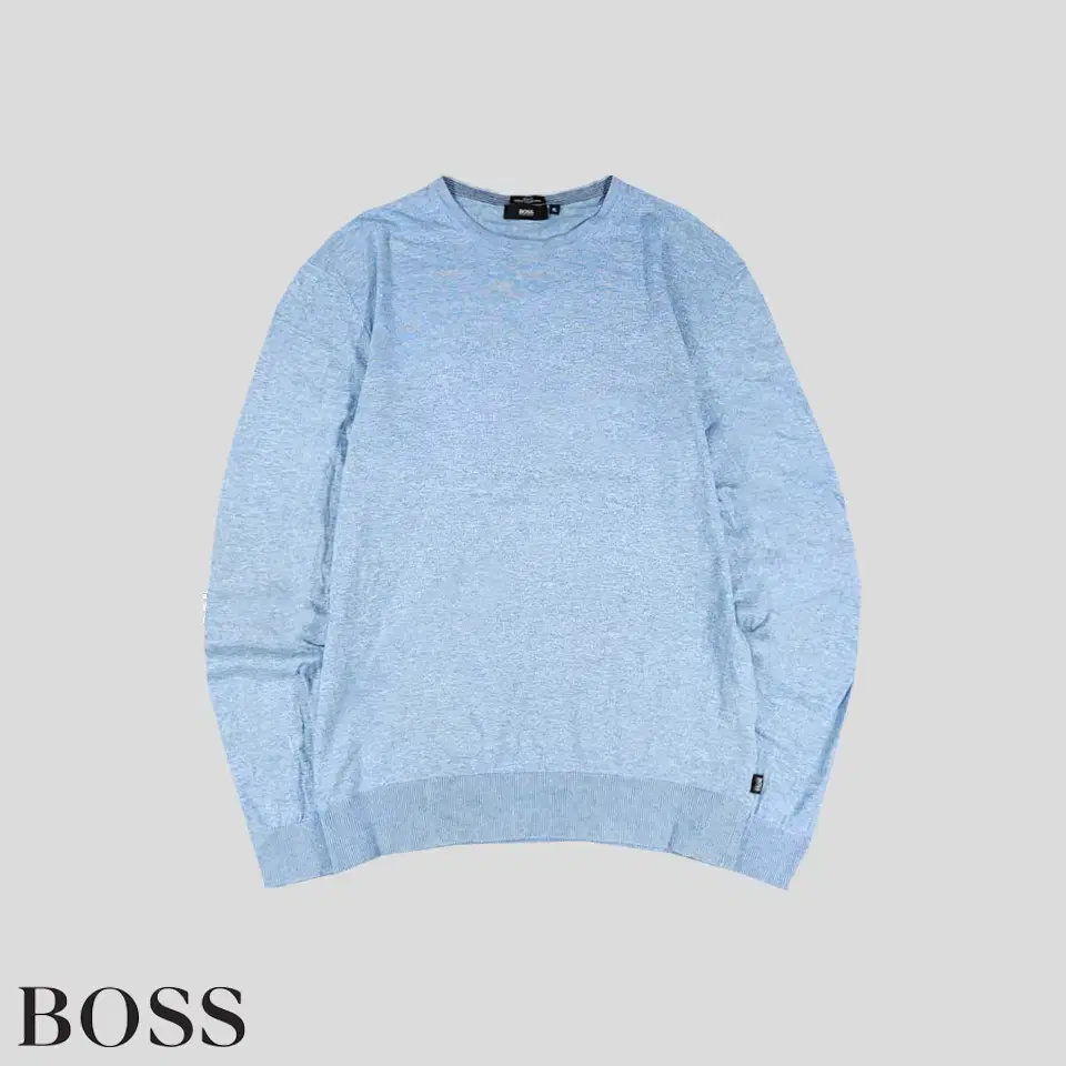 HUGO BOSS 휴고보스 스카이블루 소라색 암패치 염소가죽 코튼 니트