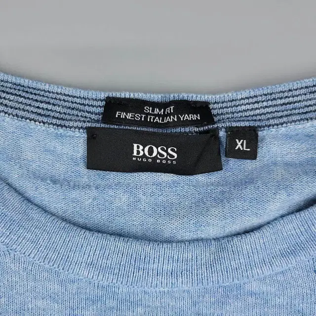 HUGO BOSS 휴고보스 스카이블루 소라색 암패치 염소가죽 코튼 니트