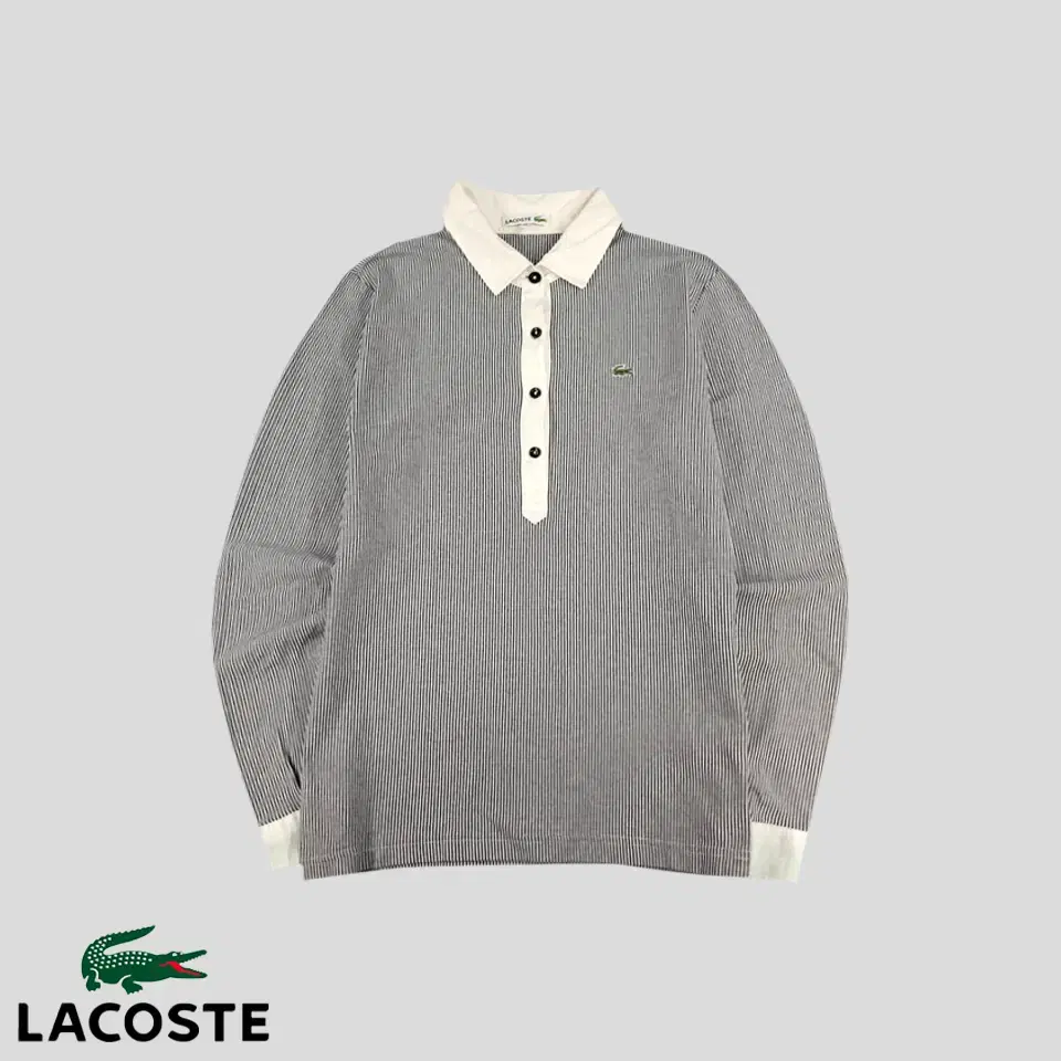 Lacoste White Black Croc-patch Striped Cotton-blend Kara Neck Long Sleeve T-shirt Long