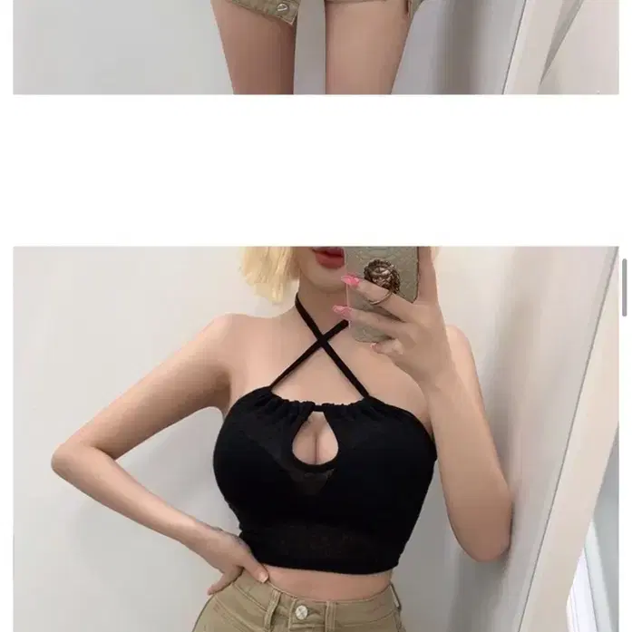 브랜디 Y2K 베이지 카고 포켓 버튼 치마바지_버닝블루