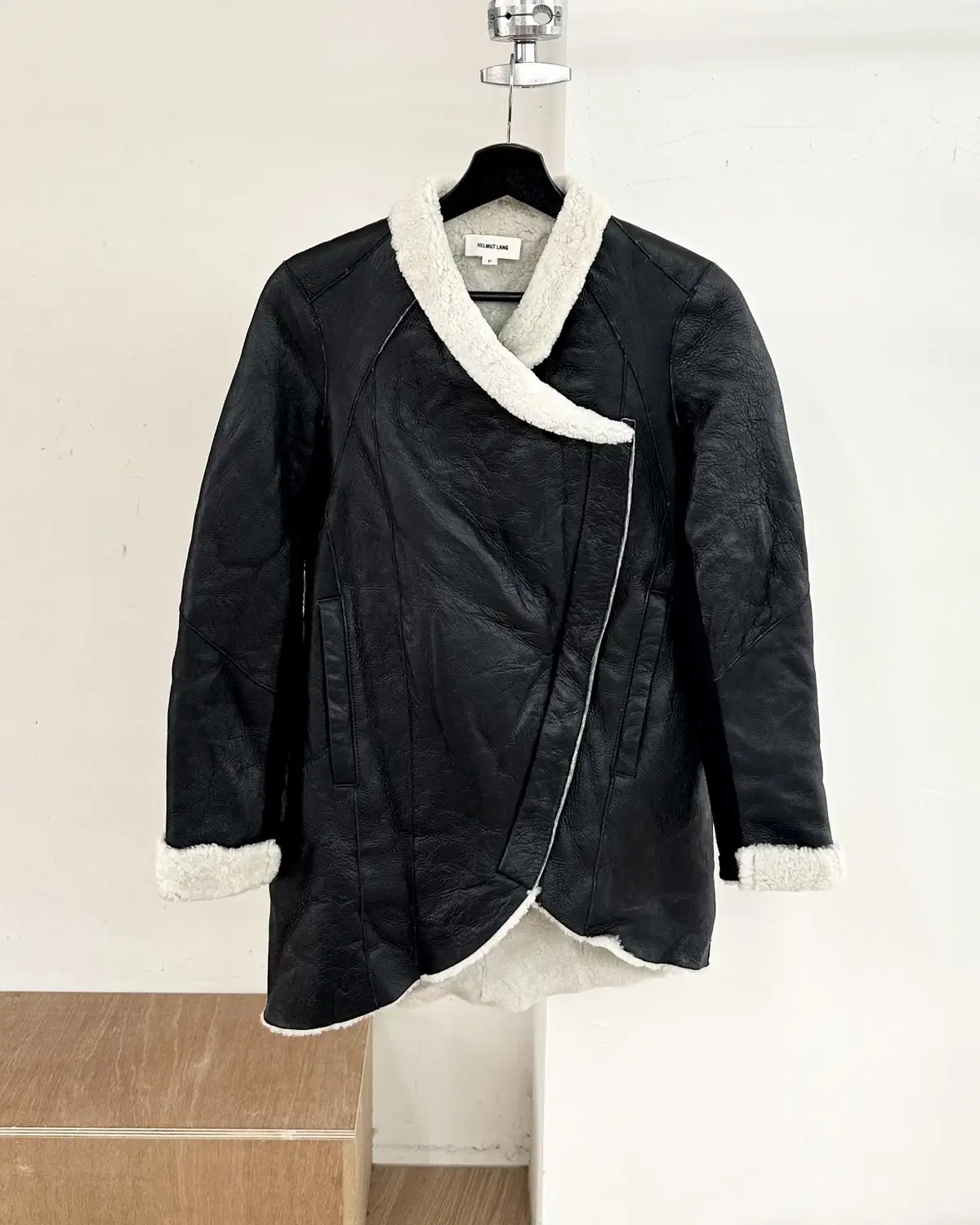 Helmut Lang Black Weathered Shearling Mustang Jacket