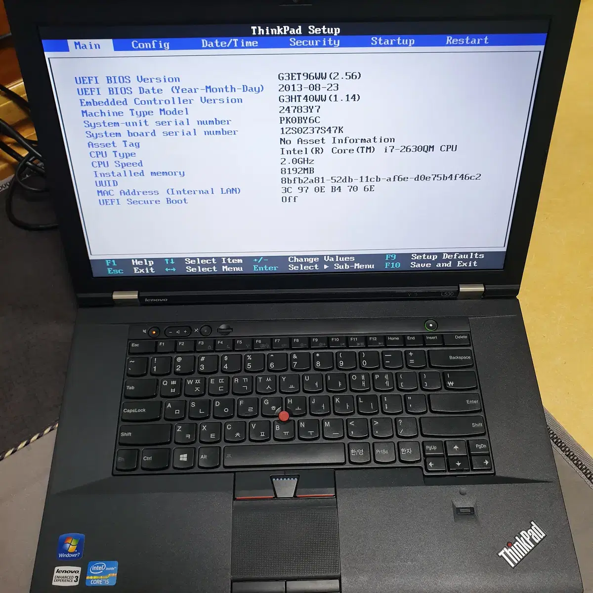 노트북 레노버L530 CPU업했음i7 2630램8g ssd128g23만원