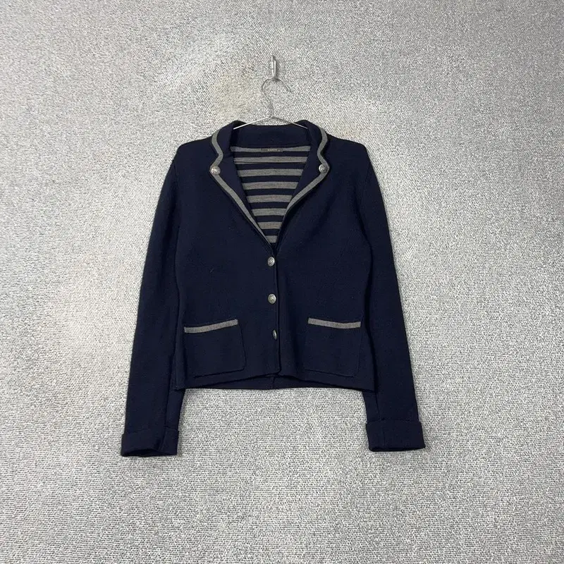 HASIGS CLASSIC NAVY WOOL KNIT 3-BUTTON BLAZER 85